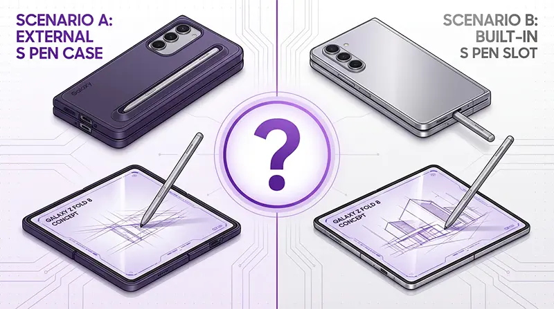 Galaxy Wide Fold S Pen return scenario comparing external case storage and built-in slot