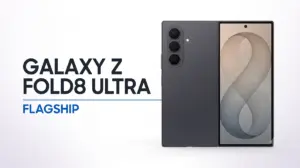 Marketing visual showcasing the Galaxy Z Fold8 Ultra's 8-inch unfolded display and titanium frame in a premium flagship composition