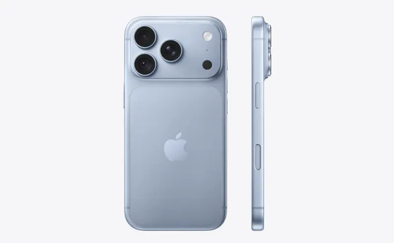 グレイシャーのiPhone 18 Proの背面と側面を並べ、カメラプラトーの高さ、8.75mmの厚み、側面ボタンの配置まで分かる製品カット