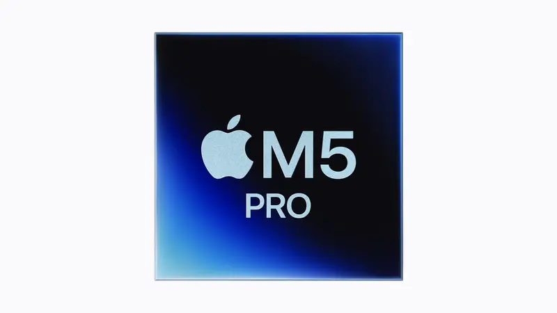 Deep navy gradient chip die carrying the M5 PRO marking, the comparison chip in the Mac mini M6 vs M5 Pro pairing
